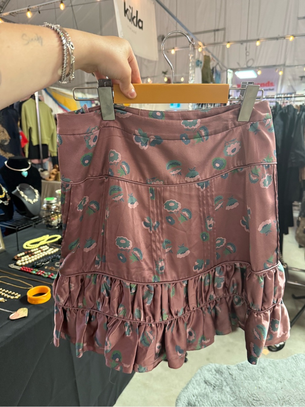 Marc Jacobs Mauve 100% Silk Floral Print Ruffled Pintucked Mini Skirt - Picture 2 of 5